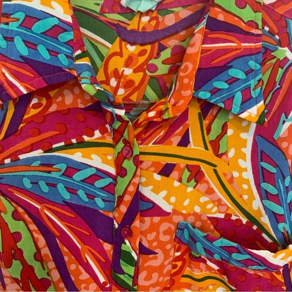 Women’s True Destinations Bright Tropical Print Vacation Resort Wear Shirt Med - Picture 5 of 11